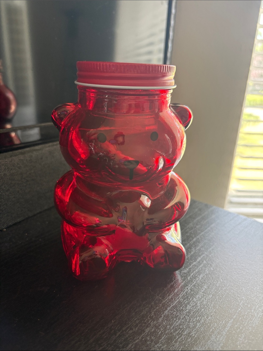 Red Teddy Bear Glass Jar